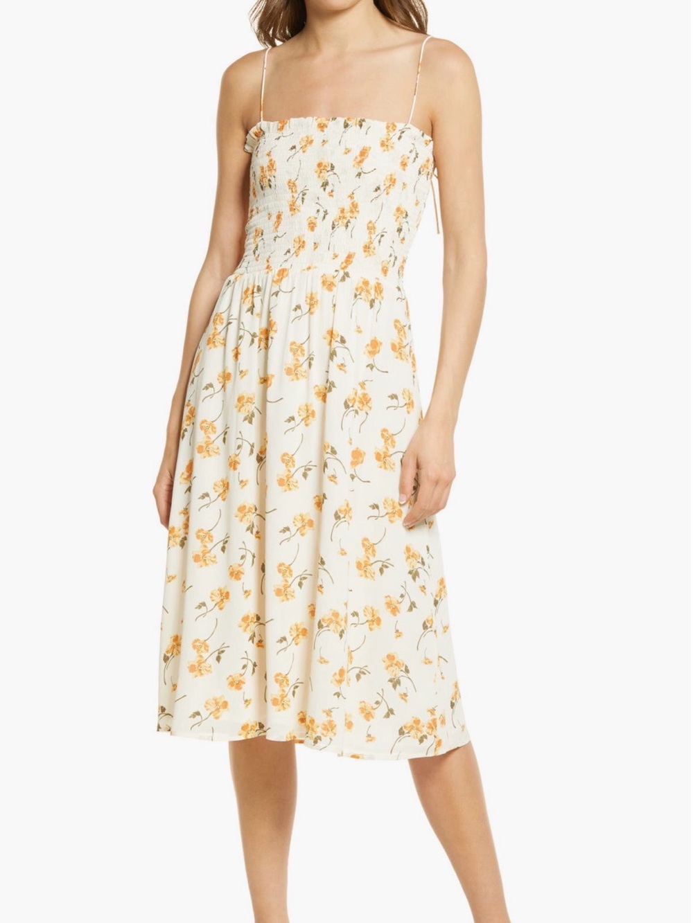 Reformation Sable Smocked Bodice Midi Floral Dress Limonada